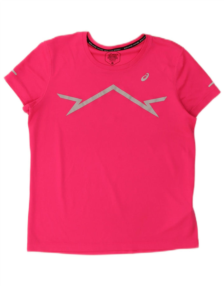 Asics Womens Graphic T-Shirt Top UK 10 Small Pink Polyester