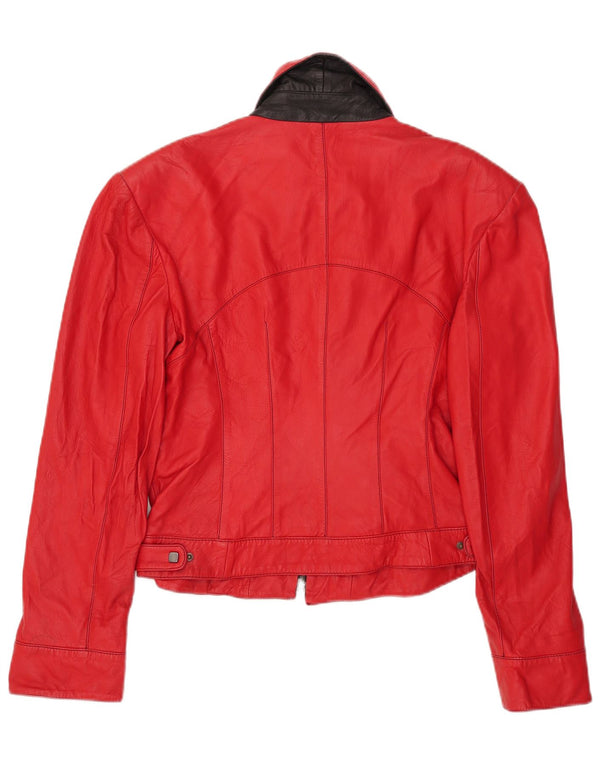 David 2 Damen Lederjacke UK 14 Mittelrotes Colourblock-Leder