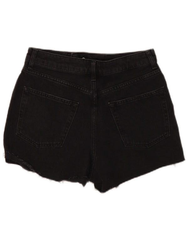 Topshop Dame Mom Distressed Denim Shorts UK 10 Small W28 Black Bomuld