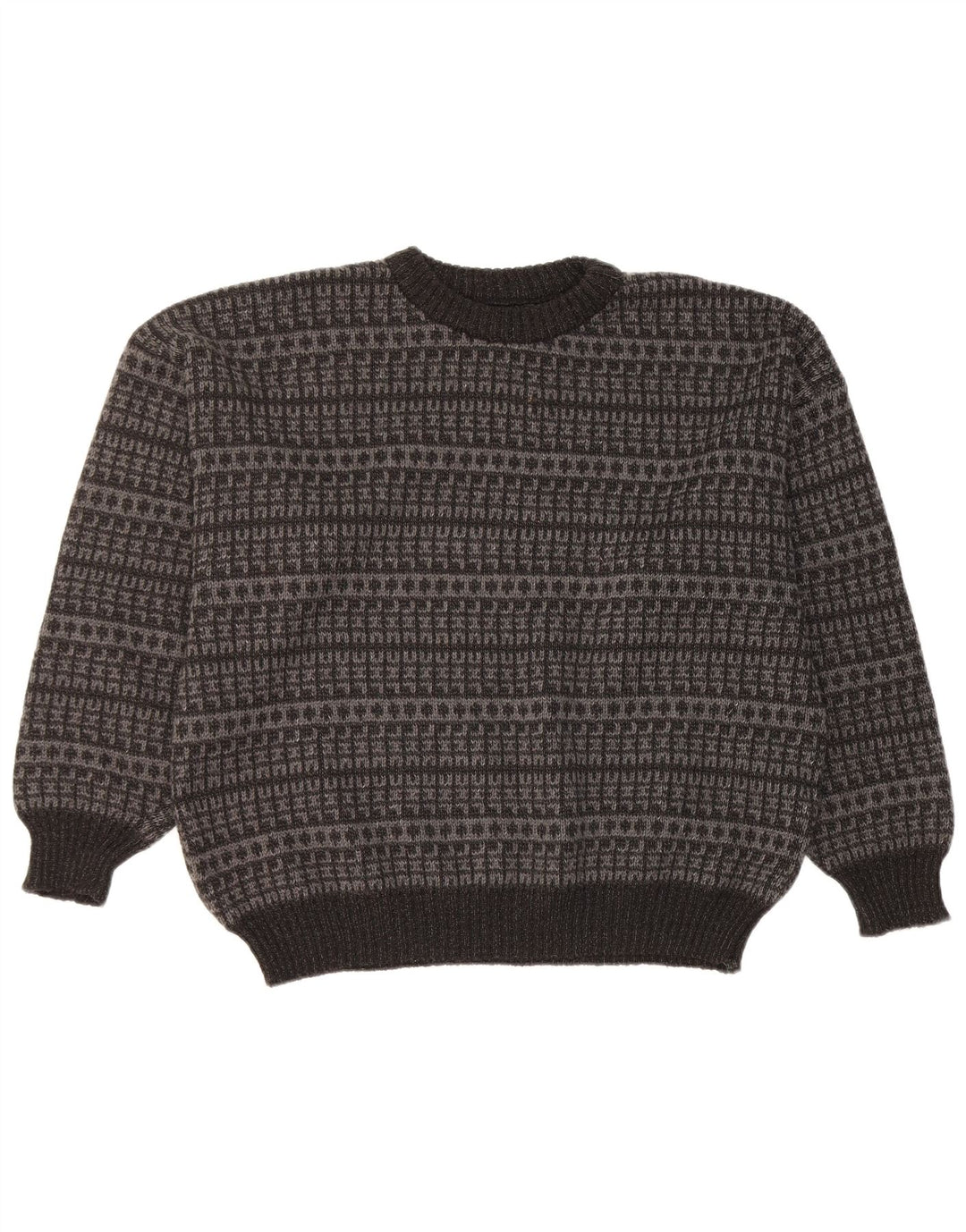 Vintage herre rund hals sweater stor sort geometrisk