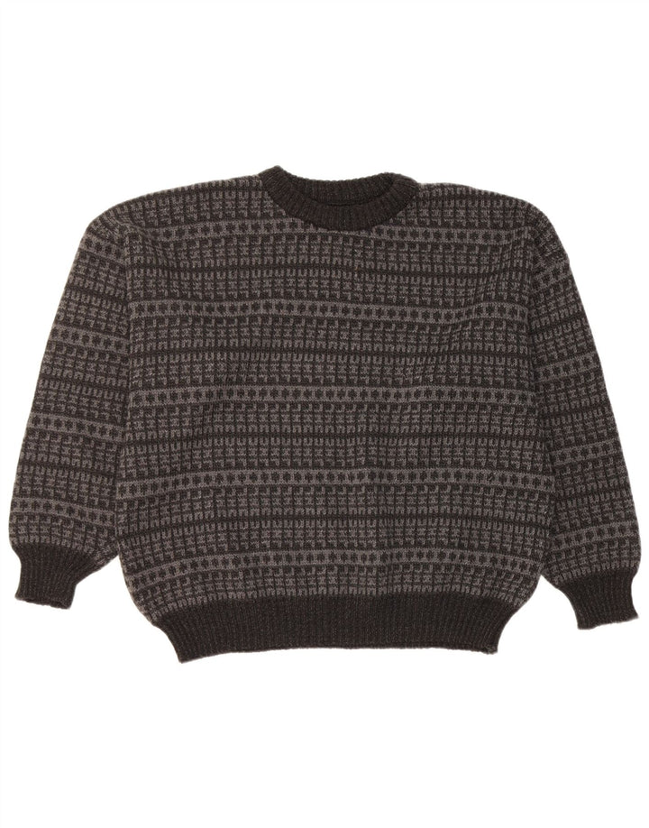 Vintage herre rund hals sweater stor sort geometrisk