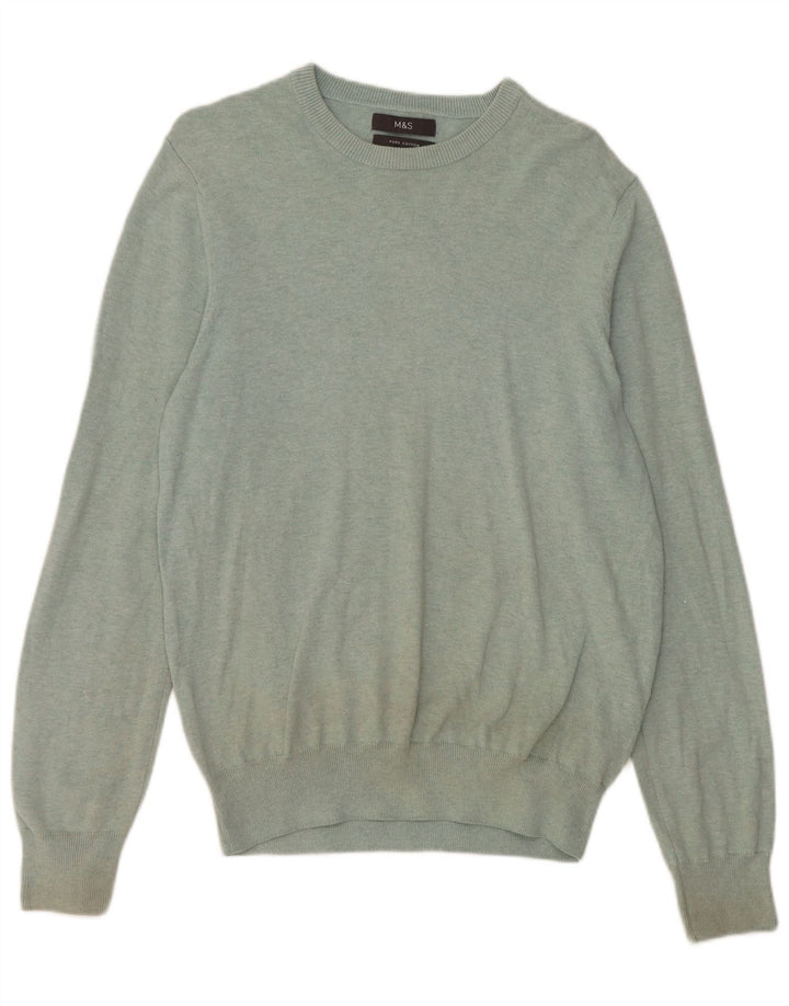Marks & Spencer Mens Boat Neck Jumper Sweater Medium Green Cotton