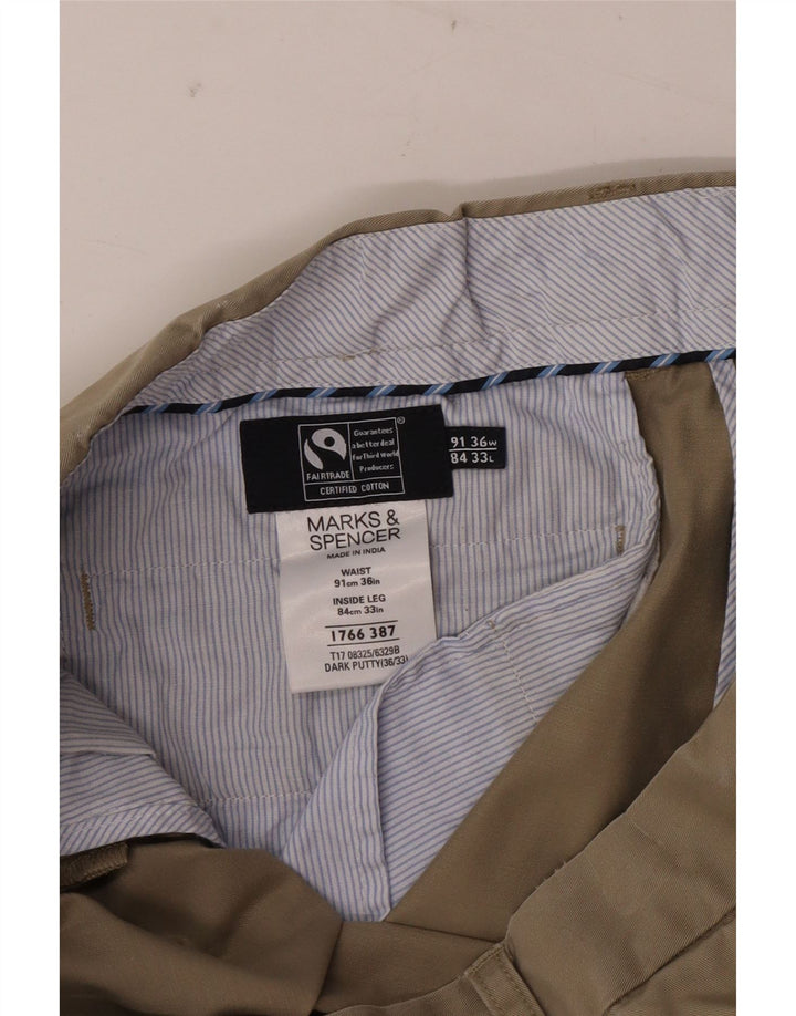 Marks & Spencer Mens Pegged Suit Trousers W36 L33 Beige Cotton