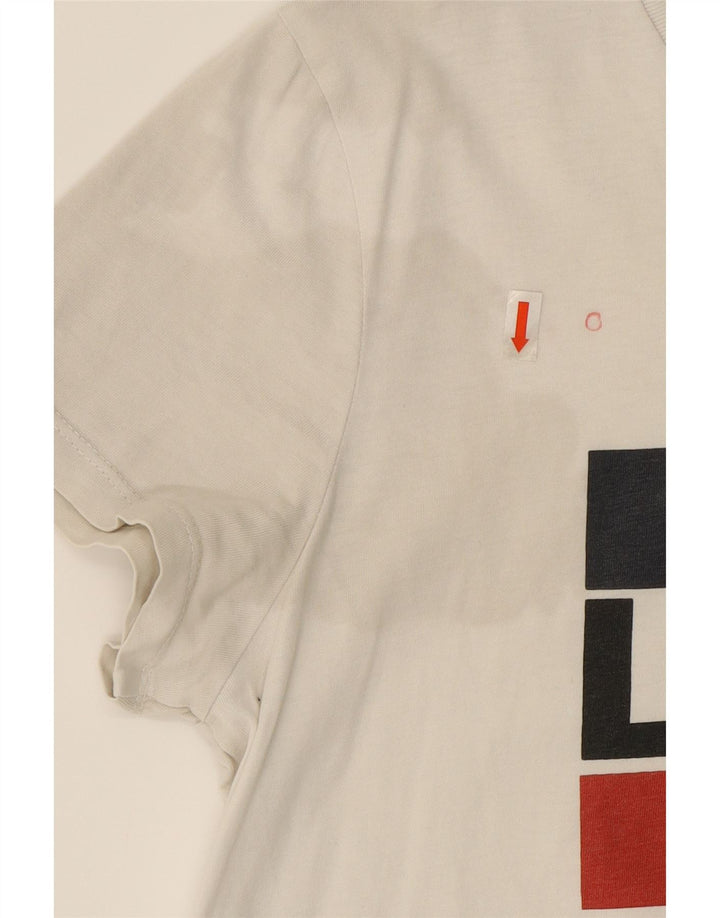 LEVI'S Womens Graphic T-Shirt Top UK 12 Medium Off White Cotton Vintage Levi's and Second-Hand Levi's from Messina Hembry 