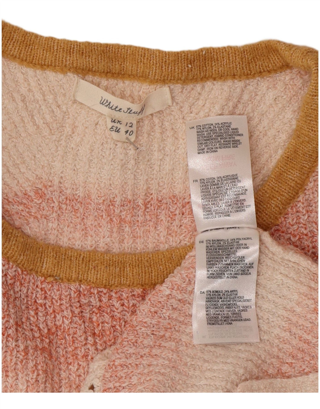 Maglione maglione girocollo da donna White Stuff UK 12 a righe rosa medio