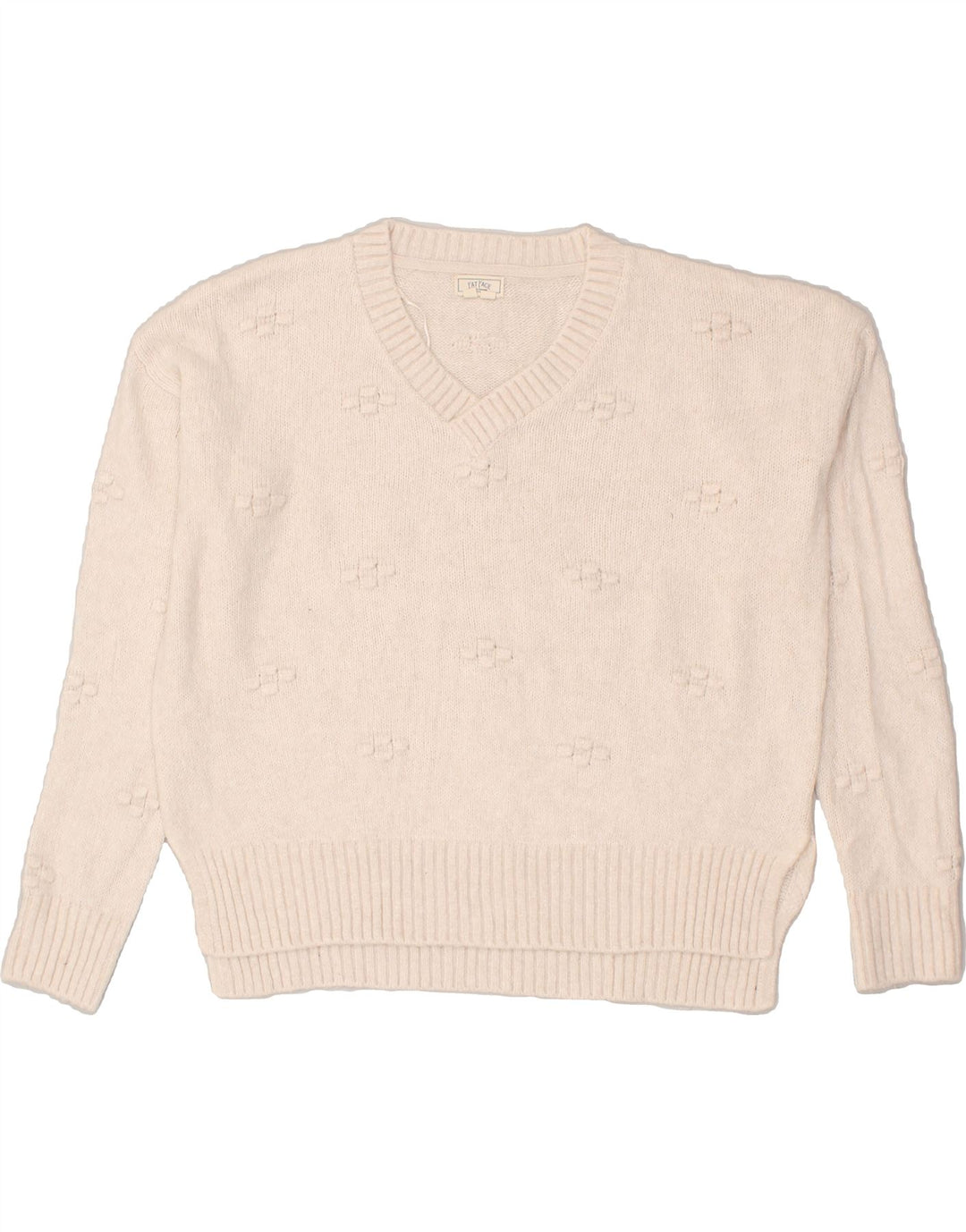 FAT FACE Womens V-Neck Jumper Sweater UK 10 Small Off White Nylon | Vintage Fat Face | Thrift | Second-Hand Fat Face | Used Clothing | Messina Hembry 