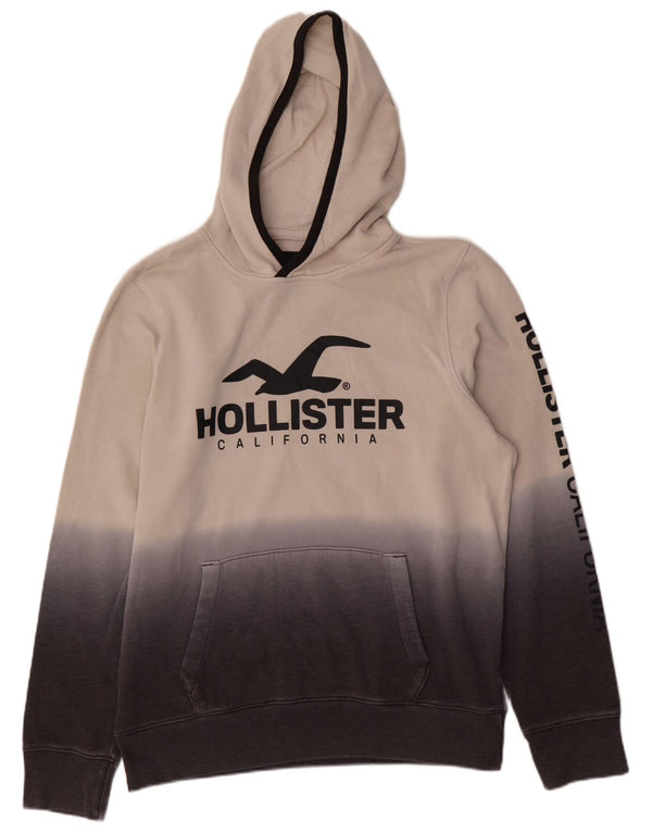 Hollister Mens Graphic Hoodie Jumper Large Grey Colourblock Cotton
