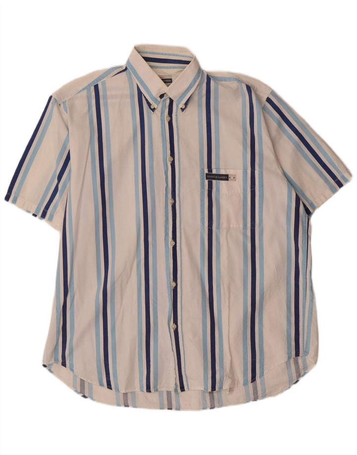 GOOSE & GANDER Mens Short Sleeve Shirt IT 50 Medium White Striped Cotton