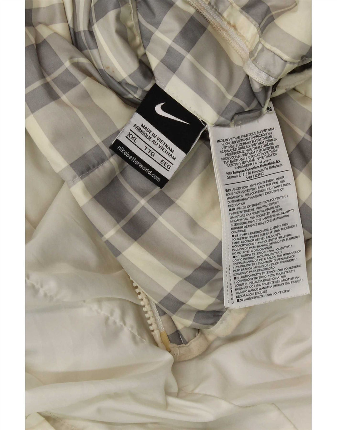 Nike Herre Hætte Vendbar Polstret Jakke UK 44 2XL Hvid Ternet polyester