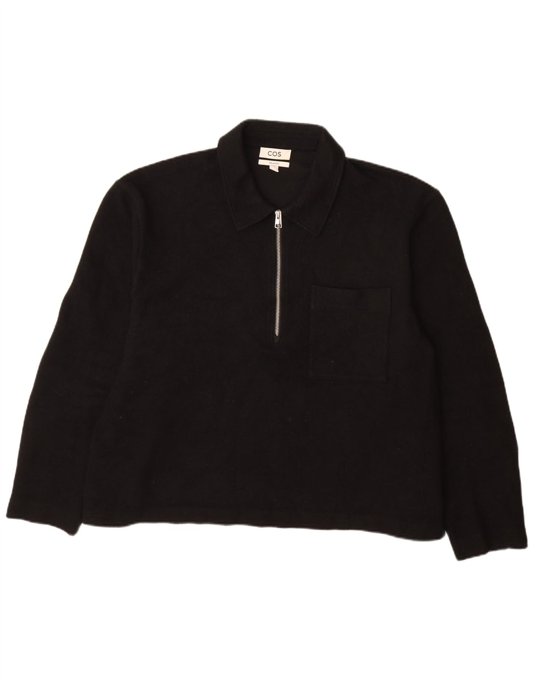 Cos Mens Relaxed Polo Neck Jumper Sweater XL Black Wool