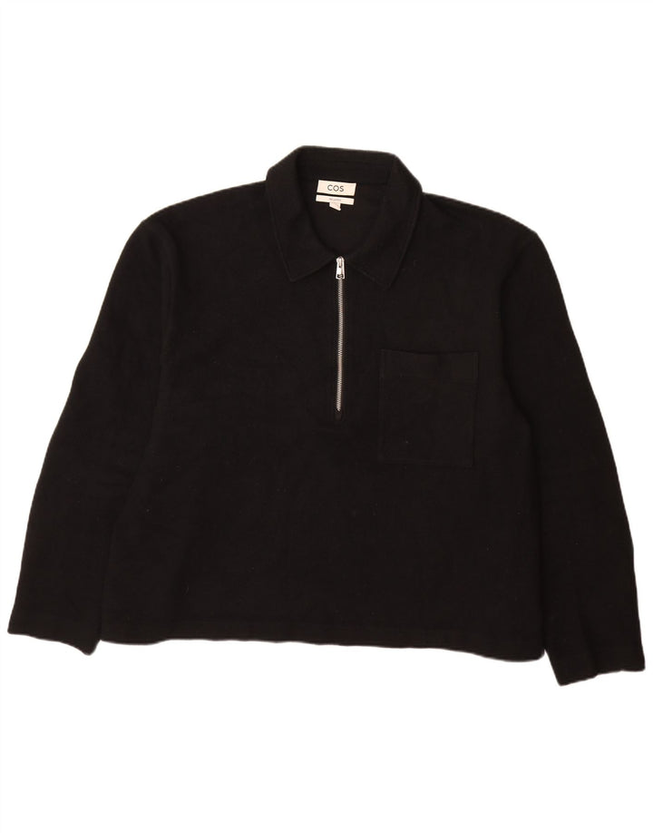 Cos Mens Relaxed Polo Neck Jumper Sweater XL Black Wool