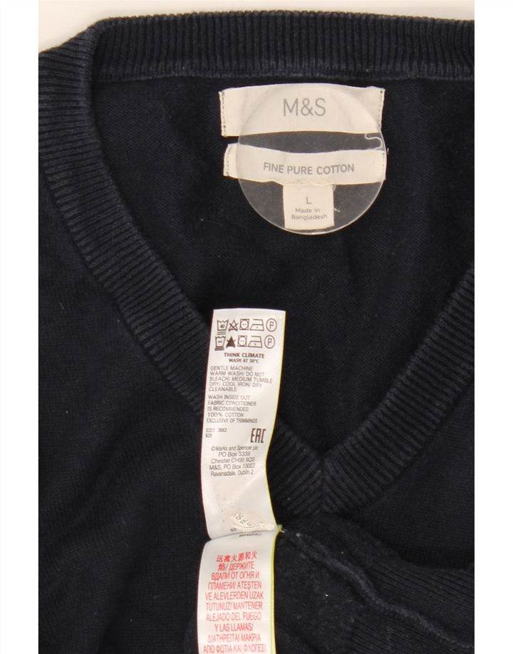 Marks & Spencer Mens V-Neck Jumper Sweater Large Navy Blue Cotton
