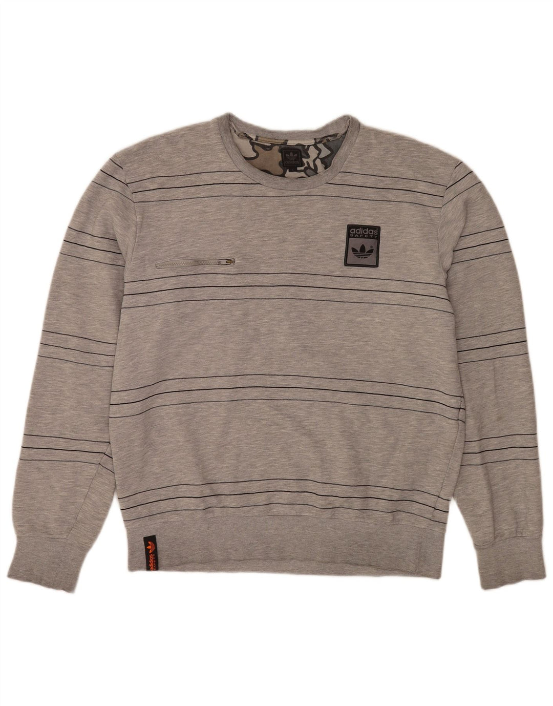 Adidas Herren-Sweatshirt, Pullover, groß, grau gestreift, Baumwolle