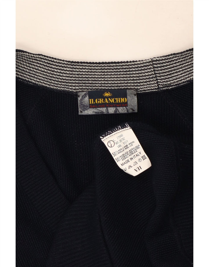 Il Granchio Mens Cardigan Sweater Large Navy Blue Wool
