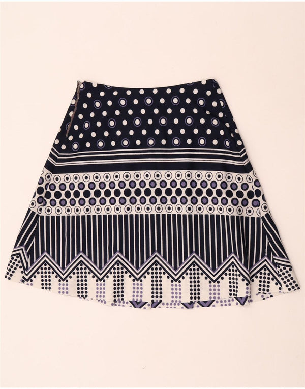 Vintage Womens Pleated Skirt W28 Medium Navy Blue Geometric