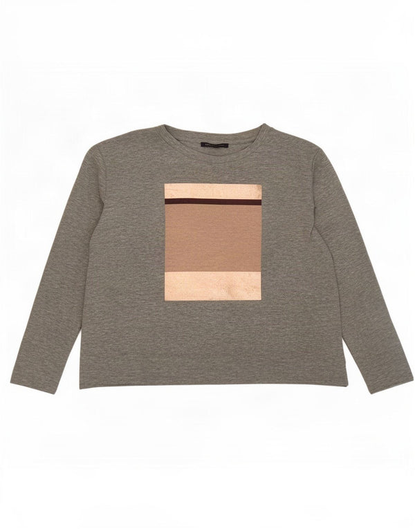 Marks & Spencer Top grafico da donna a maniche lunghe UK 16 Large Grigio Colourblock