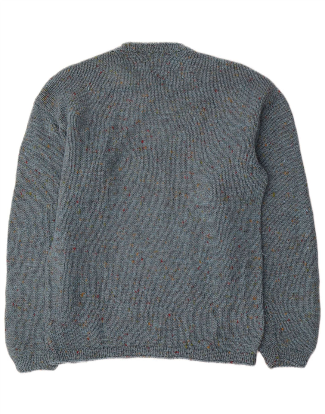 Vintage herre sweater med rund hals, medium blå flækket