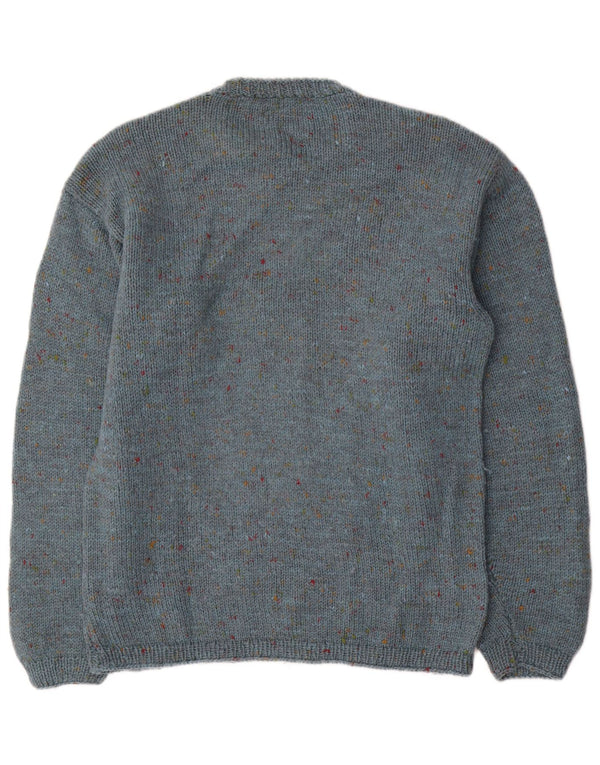 Vintage herre sweater med rund hals, medium blå flækket