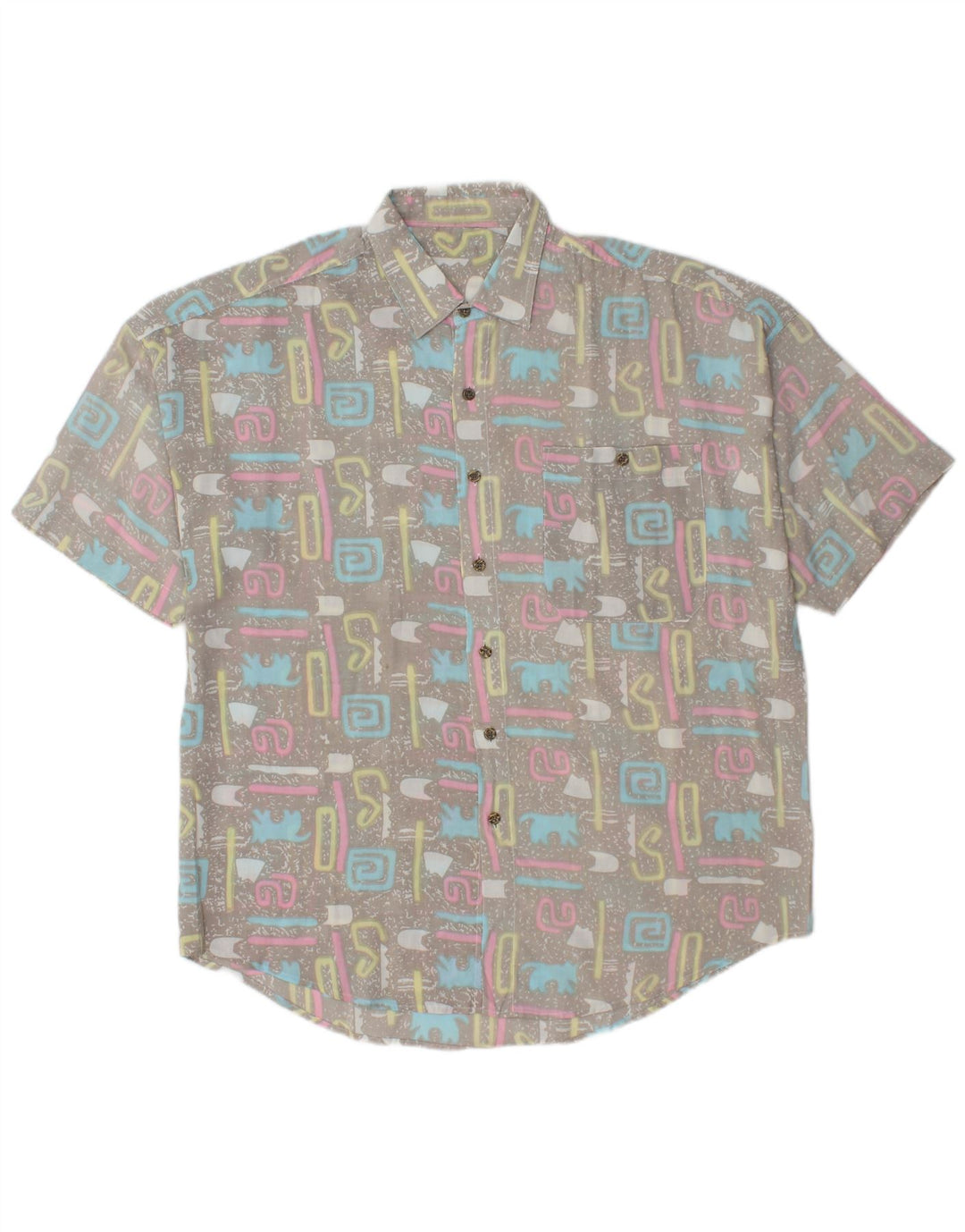 Vintage Mens Short Sleeve Shirt XL Grey Geometric