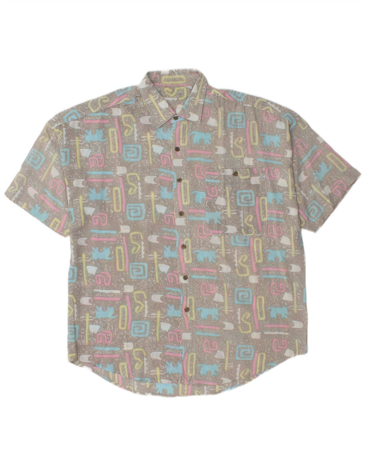Vintage Mens Short Sleeve Shirt XL Grey Geometric