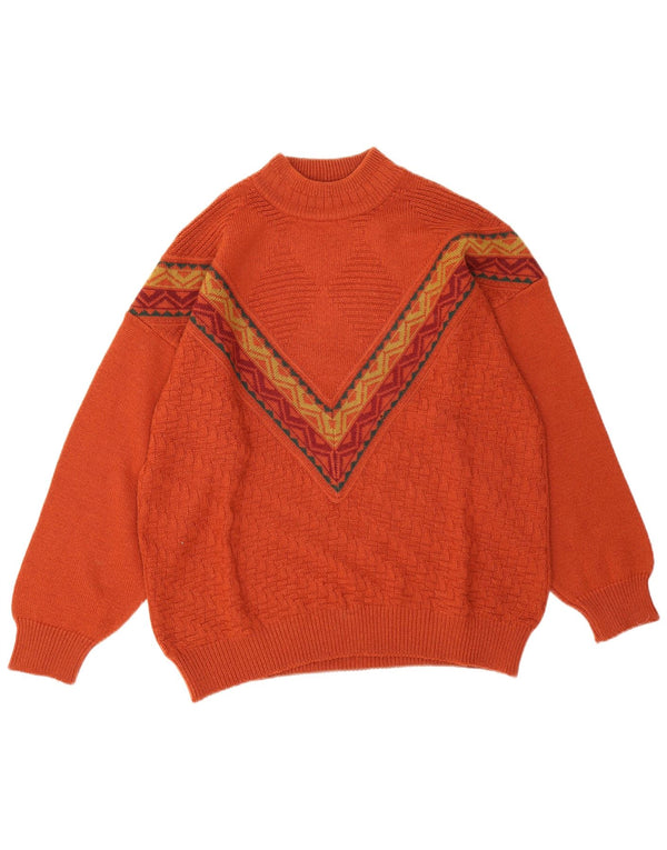 Vintage férfi teknős nyakú pulóver, nagy narancssárga, geometrikus gyapjú
