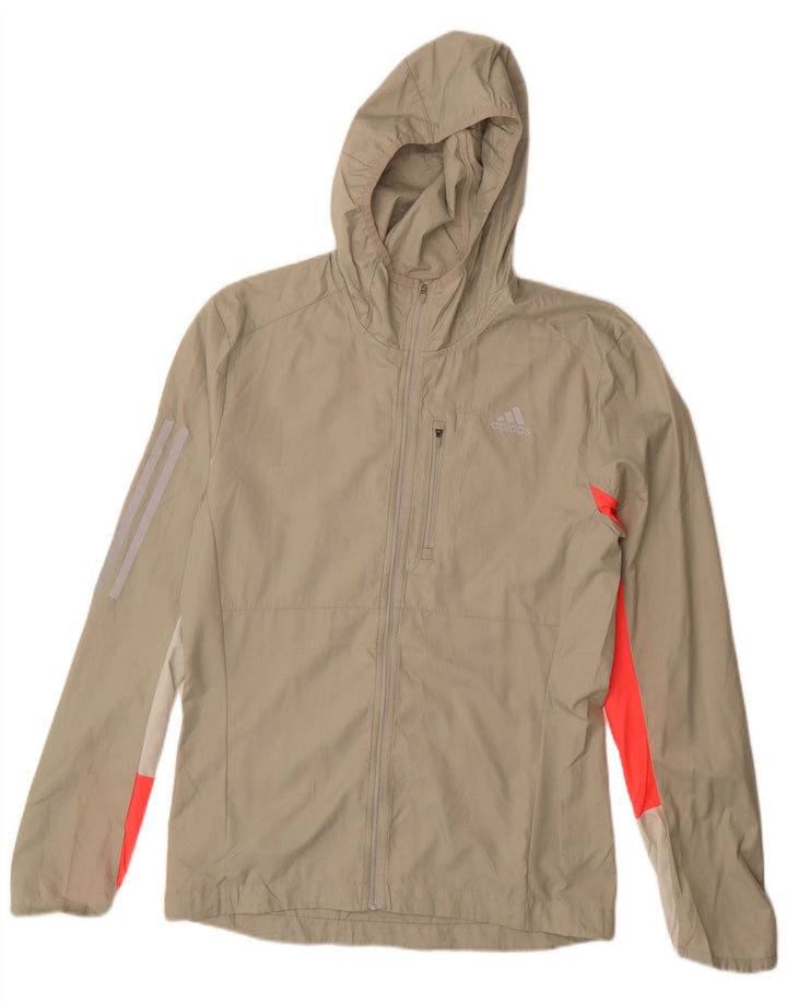 ADIDAS Regnjakke med hætte til mænd UK 36 Small Beige Colourblock Polyester