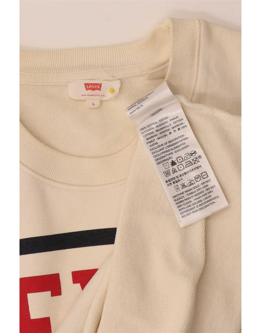 Levi's Womens Graphic Sweatshirt Jumper UK 16 Large Off White Cotton