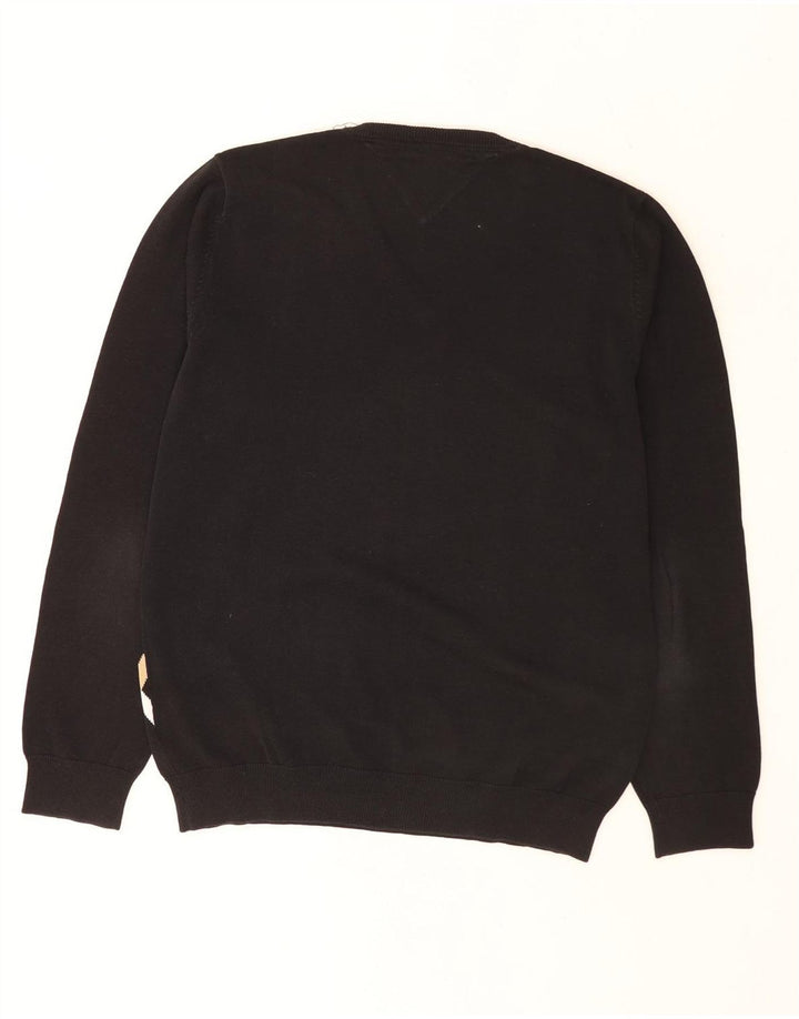 Tommy Hilfiger Mens V-Neck Jumper Sweater Medium Black Argyle/Diamond