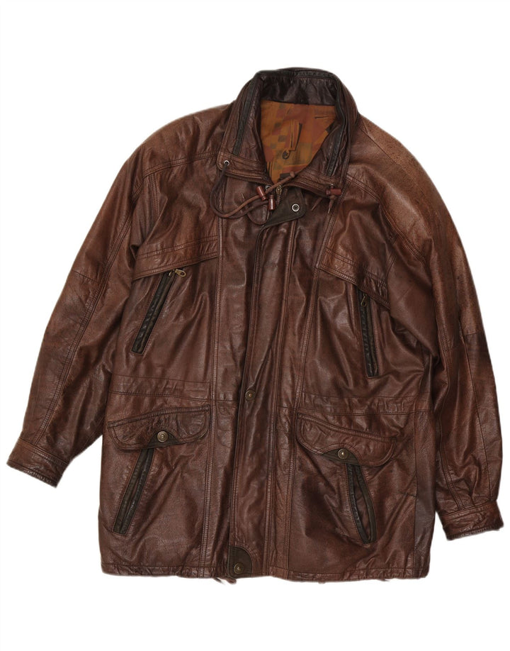 veste en cuir homme vintage IT 50 Grand Marron