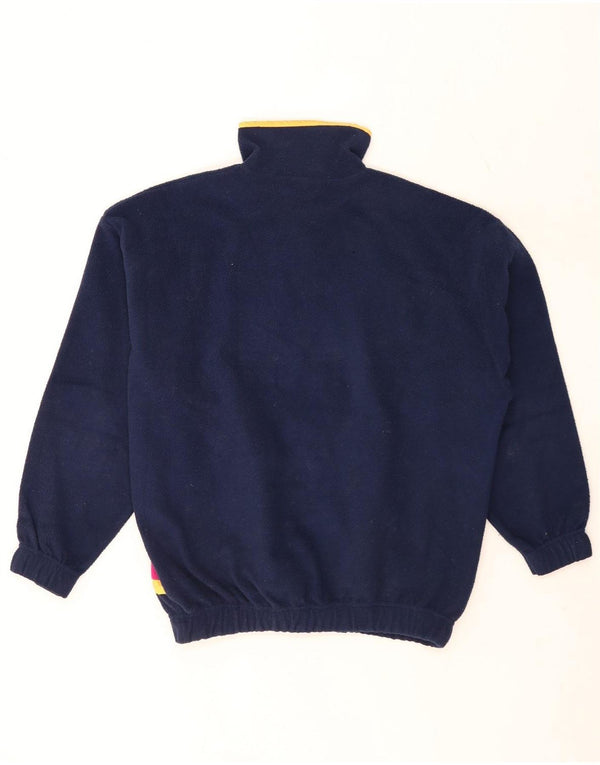 Vintage Womens Zip Neck Fleece Jumper UK 16 Large Navy Blue Geometric