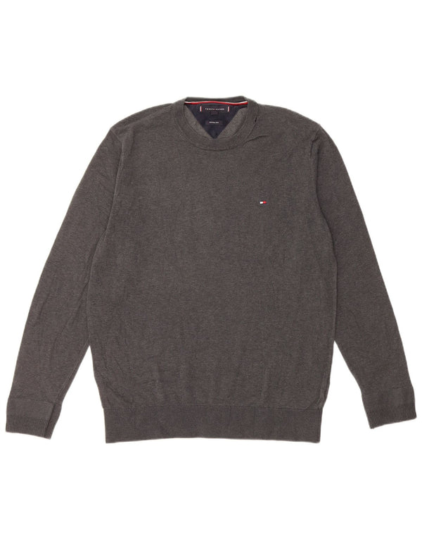 Tommy Hilfiger Womens Crew Neck Jumper Sweater UK 14 Medium Grey Cotton