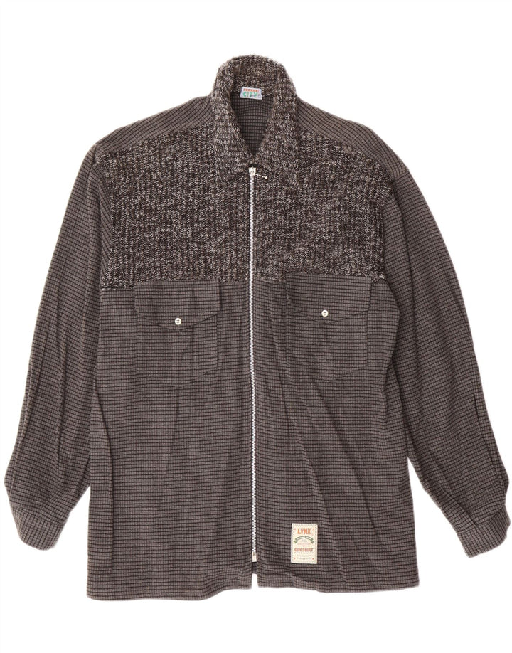 VINTAGE Mens Flannel Shirt IT 48 Medium Grey Check Viscose