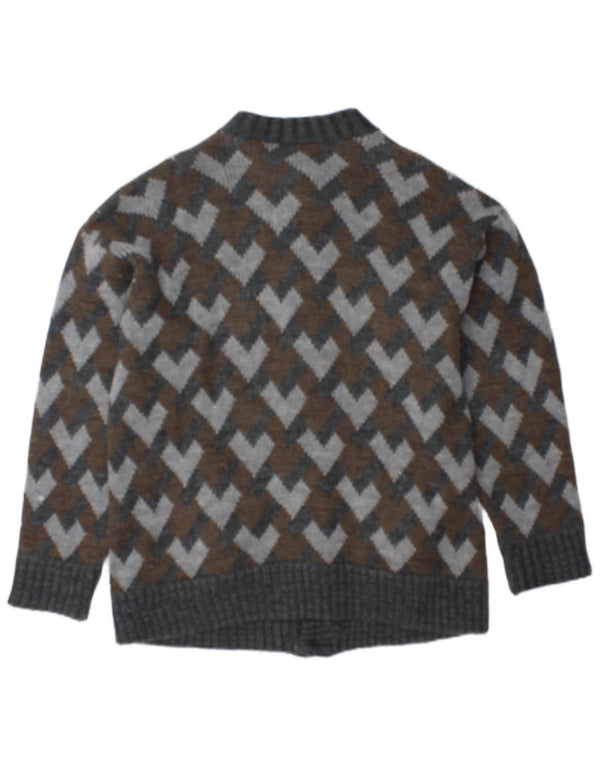 Vintage Mens Cardigan Sweater Medium Grey Geometric