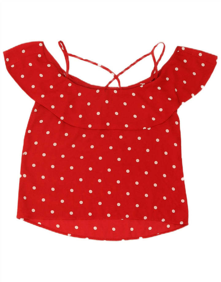 Oasis Womens Crop Off Shoulder Blouse Top UK 12 Medium Red Polka Dot