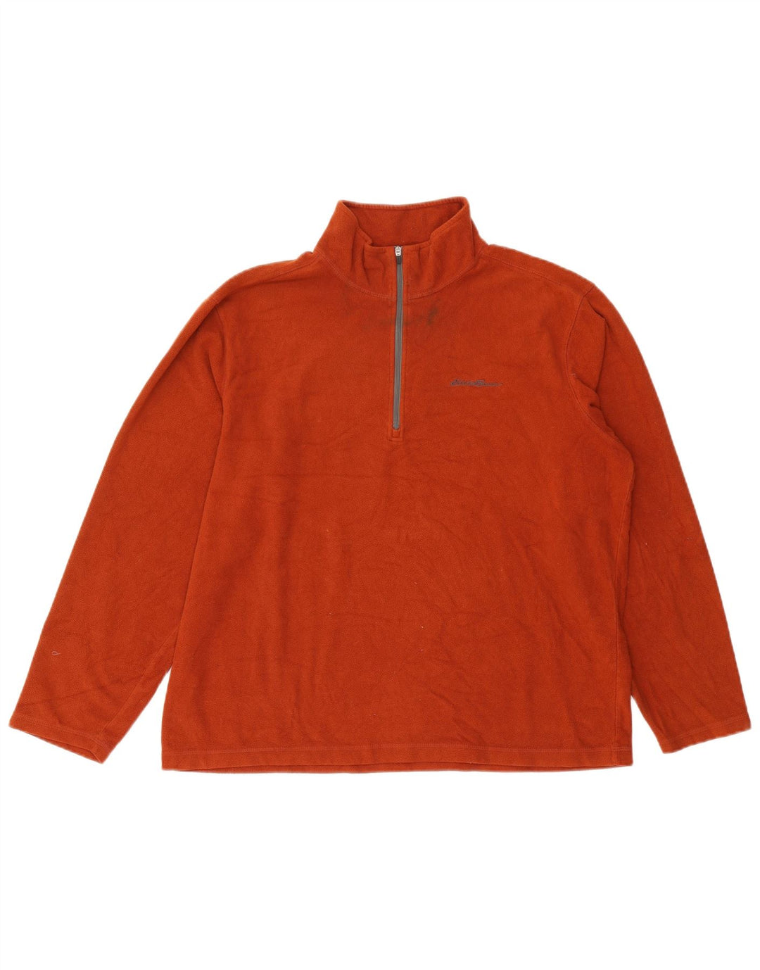 EDDIE BAUER Mens Zip Neck Fleece Jumper Large Orange Polyester
