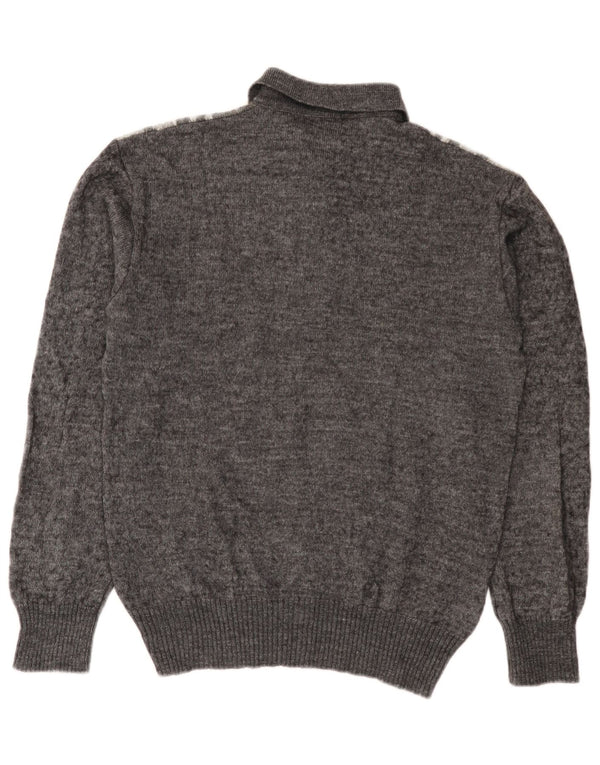 Rinaldi Mens Polo Neck Jumper Sweater Medium Grey Argyle/Diamond Wool