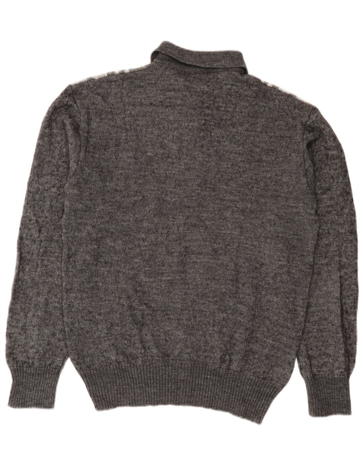Rinaldi Mens Polo Neck Jumper Sweater Medium Grey Argyle/Diamond Wool