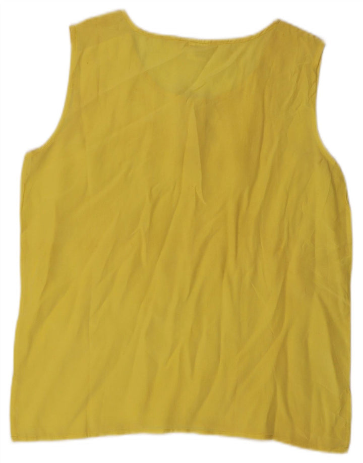 Vintage Womens Sleeveless Blouse Top UK 12 Medium Yellow Silk