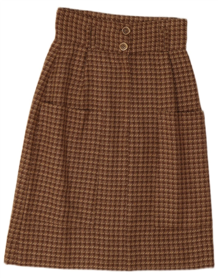 Vintage Womens A-Line Skirt W24 XS Brown Houndstooth