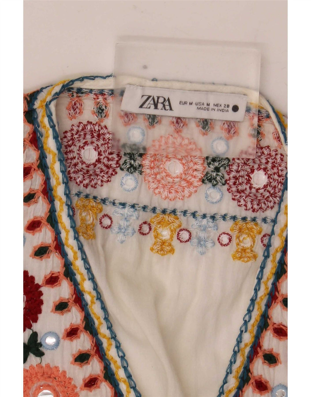 Zara Womens Crop See Through Bluse Top UK 14 Medium White Floral