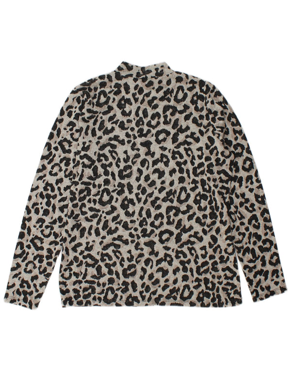 Oasis Womens Top Long Sleeve UK 14 Medium Grey Animal Print Polyester