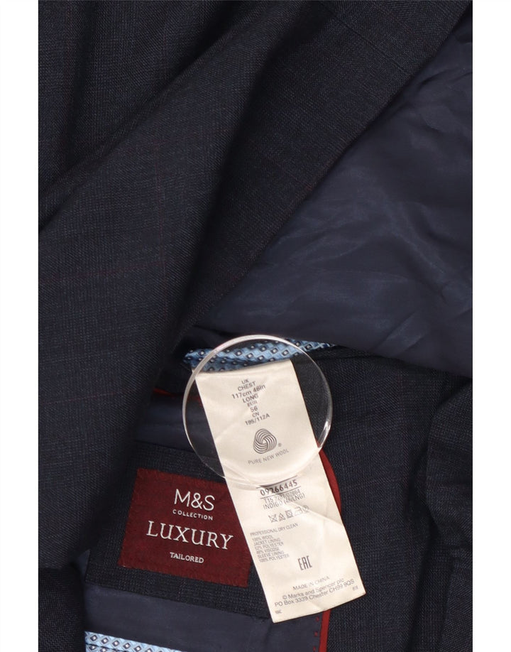 MARKS & SPENCER Mens Long 2 Button Blazer Jacket EU 56 3XL Navy Blue Wool