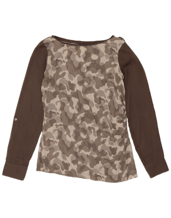 Trussardi Jeans Haut Chemisier à Manches Longues Femme UK 10 Small Gris Camouflage