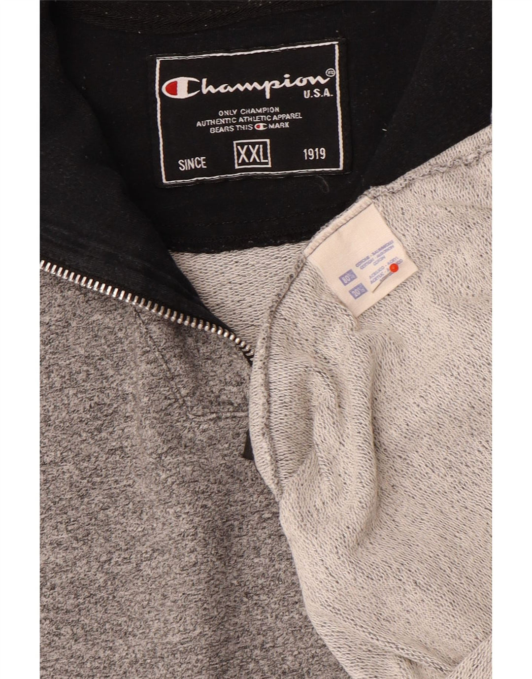 Champion Mens Zip Neck Sweatshirt Jumper 2XL Grey Cotton