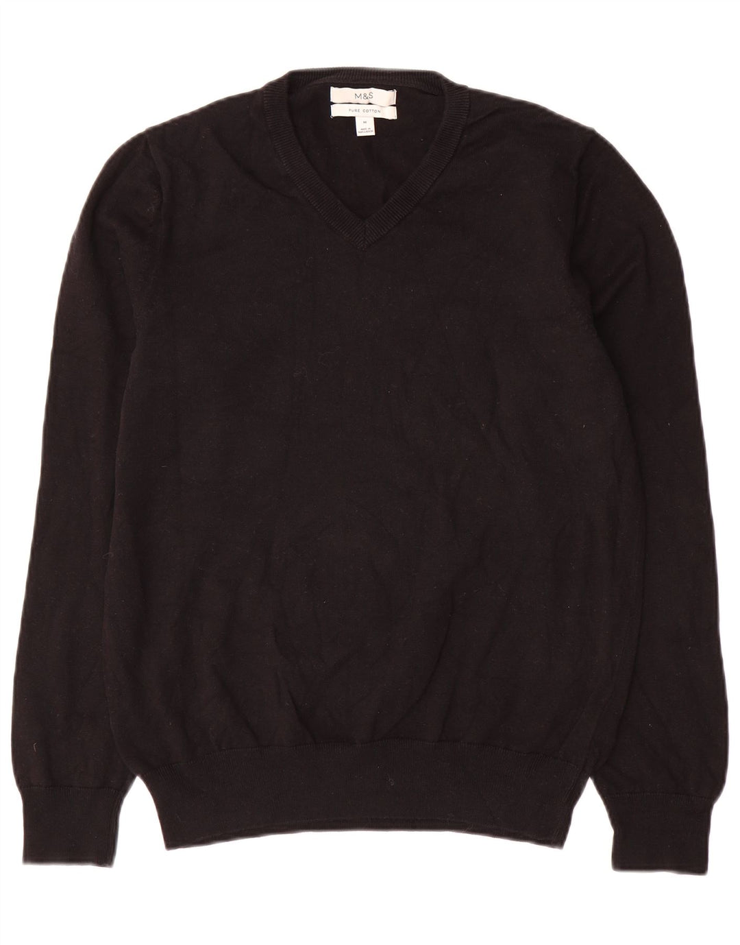 Marks & Spencer Mens V-Neck Jumper Sweater Medium Black Cotton