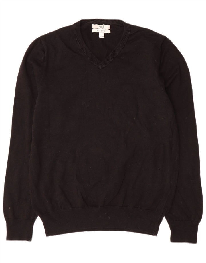 Marks & Spencer Mens V-Neck Jumper Sweater Medium Black Cotton