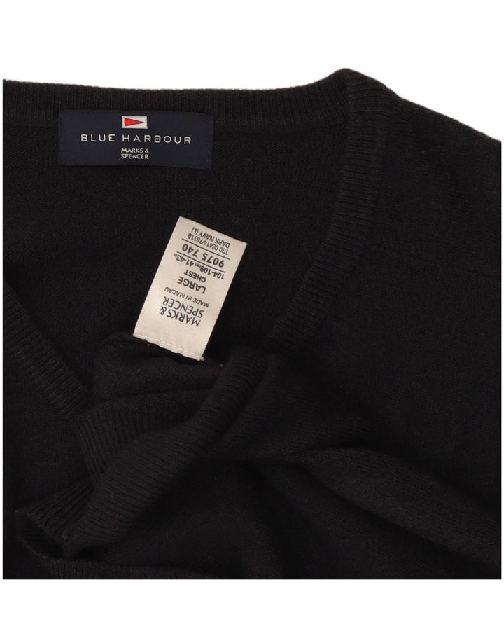 Marks & Spencer Mens Blue Harbour V-Neck Jumper Sweater Large Navy Blue