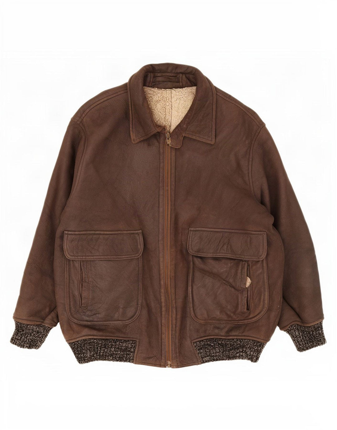 Jaqueta masculina vintage Shearling IT 52 XL marrom manchada
