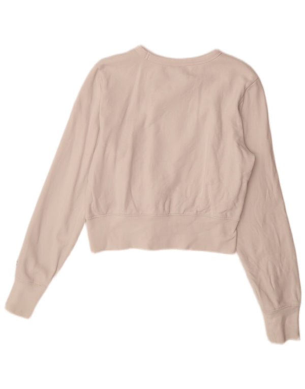 Champion Womens Graphic Crop Sweatshirt Jumper UK 10 Small White Bomuld