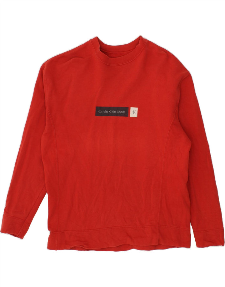 CALVIN KLEIN JEANS Mens Graphic Sweatshirt Jumper Large Red Vintage Calvin Klein Jeans and Second-Hand Calvin Klein Jeans from Messina Hembry 